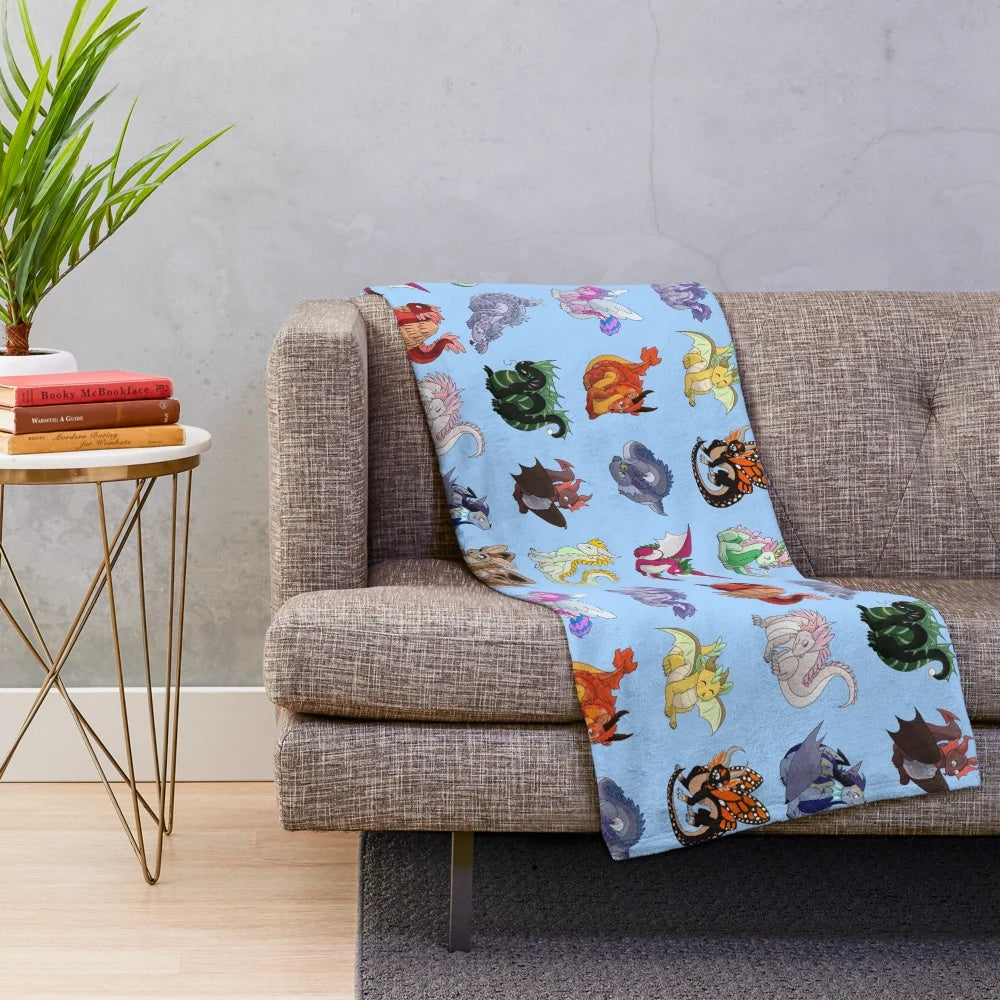 Soft and plush blue dragon pattern blanket