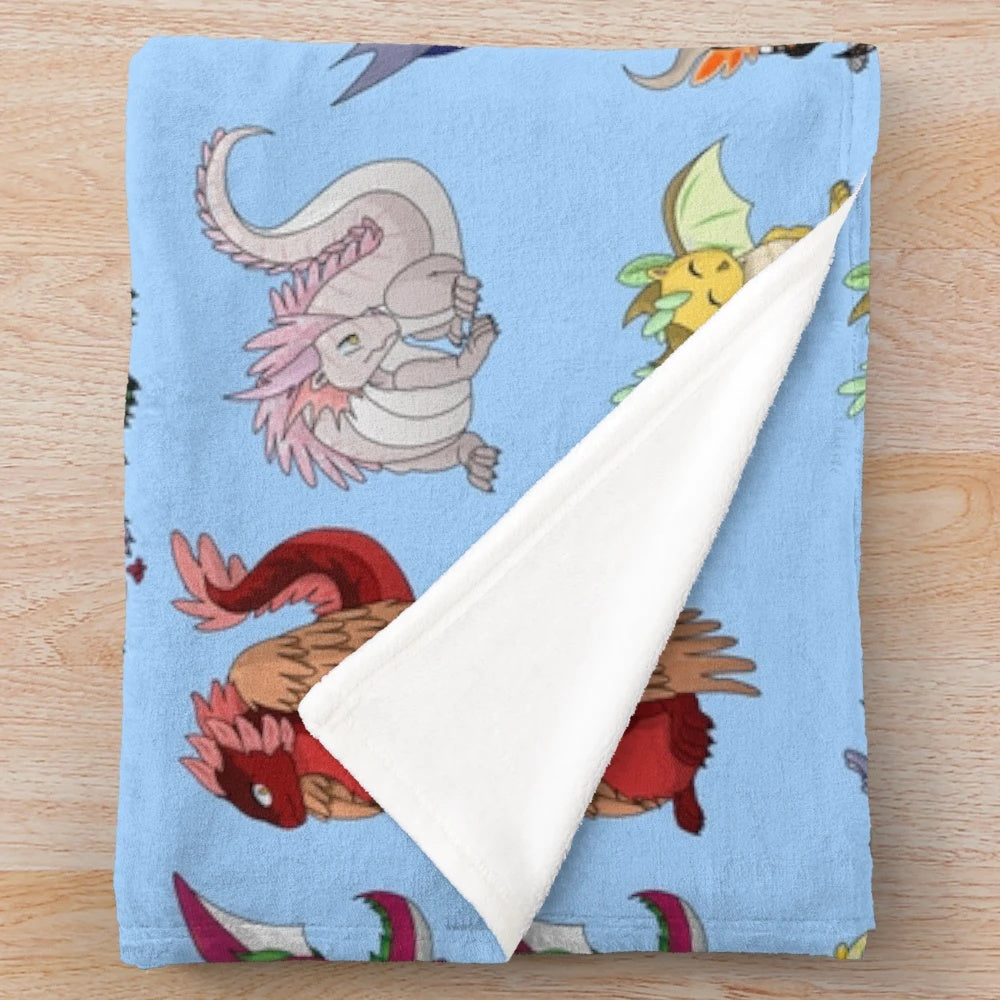 Soft and plush blue dragon pattern blanket