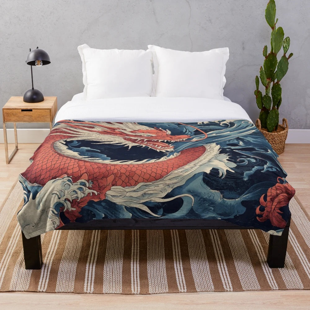 A cozy and plush dragon-themed blanket that celebrates Asian culture and mythology.