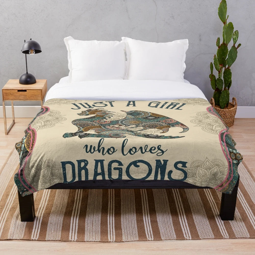 Cozy plush blanket featuring a detailed dragon design