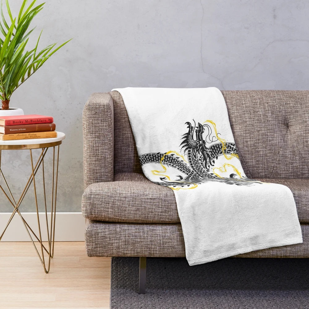 A large, soft, and plush blanket featuring a beautiful dragon design and infinity symbol graphic