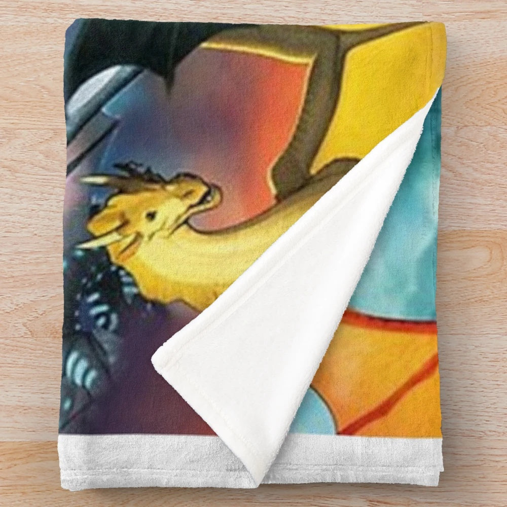 Soft and cozy dragon plush blanket with characters from the Wings of Fire book series