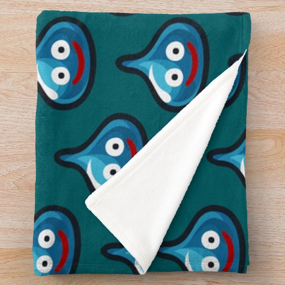 Dragon Quest-inspired plush blanket featuring a cute slime character