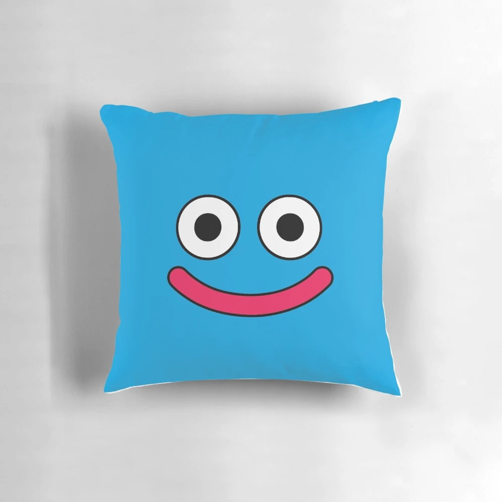 A soft, plush pillow shaped like a Dragon Quest slime character, perfect for video game fans.