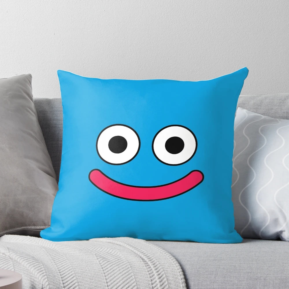 A soft, plush pillow shaped like a Dragon Quest slime character, perfect for video game fans.