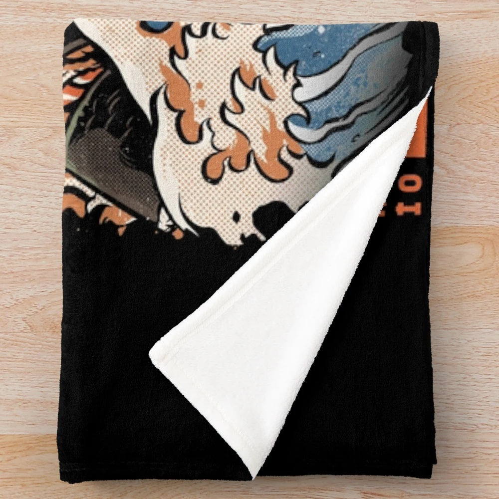 A plush blanket featuring a dragon sushi character in a kaiju-inspired style.
