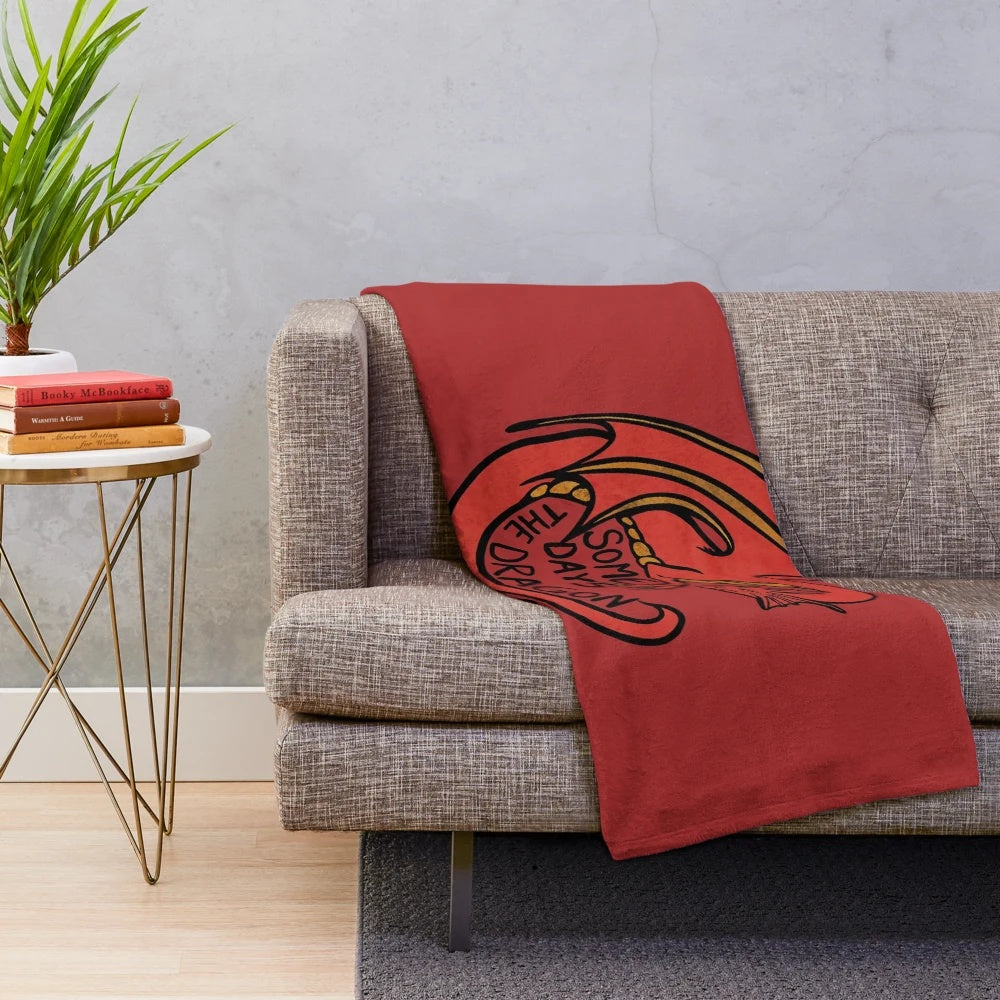 Cozy dragon plush blanket featuring a red dragon design