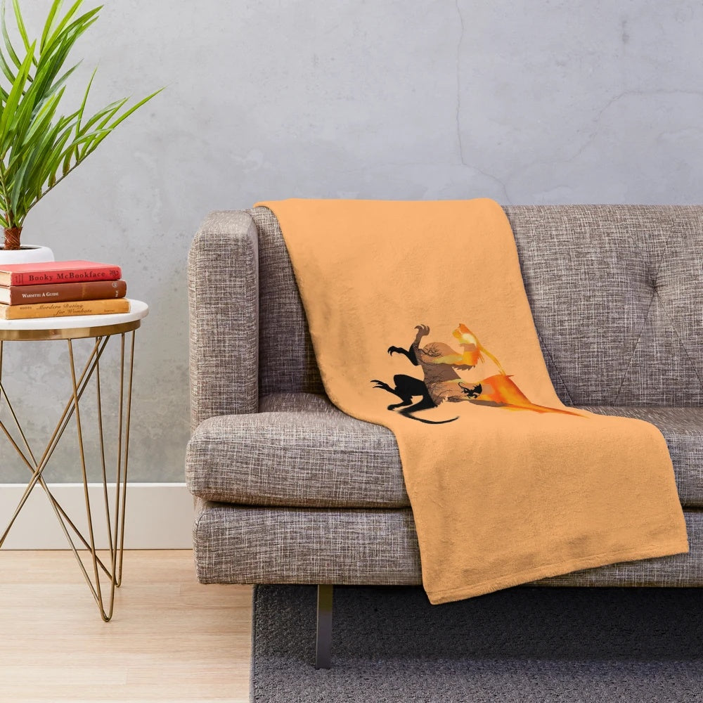 Cozy dragon-themed plush blanket with fantasy creature silhouette design