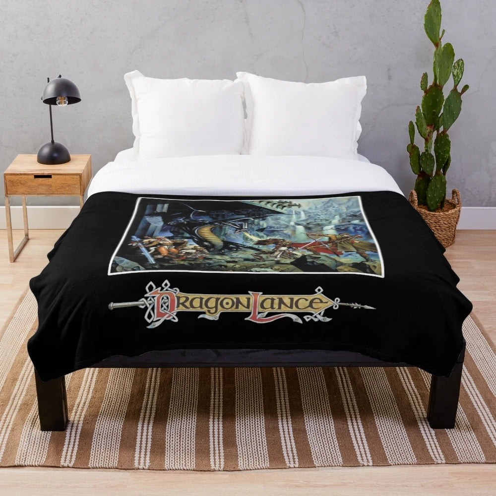 Dragonlance inspired plush blanket with classic fantasy design