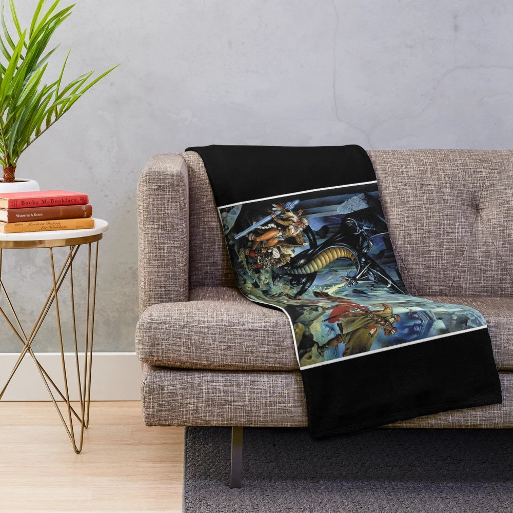 Dragonlance inspired plush blanket with classic fantasy design