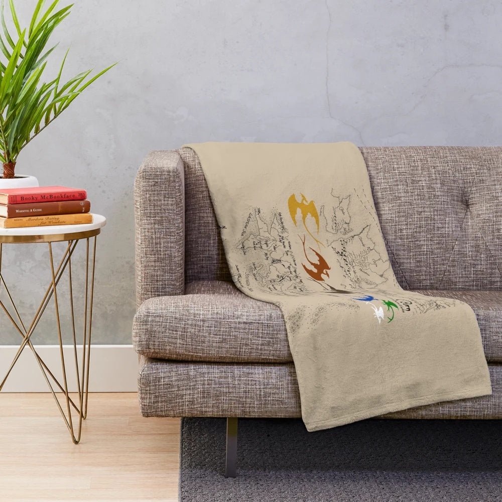 Dragonriders of Pern inspired plush blanket with beige background