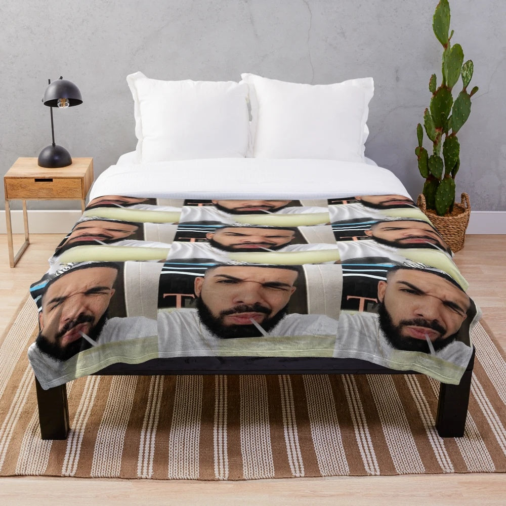 Drake-inspired plush blanket with focus on the artist's name and music