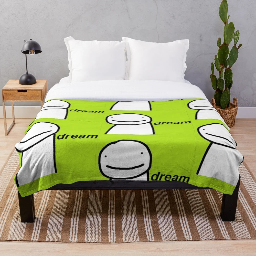 Soft and plush green blanket with dream-inspired design for Minecraft enthusiasts