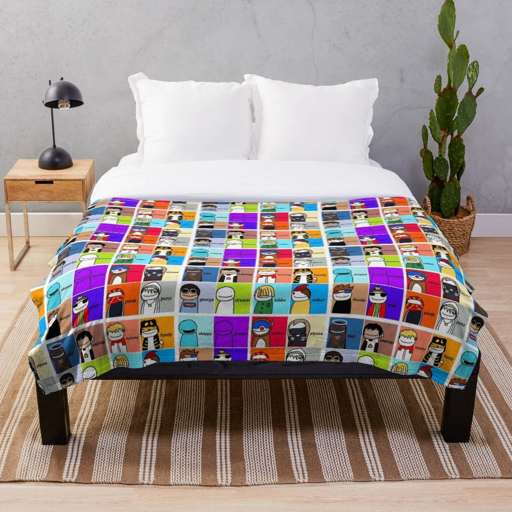 Dream SMP Plush Blanket featuring popular gaming characters
