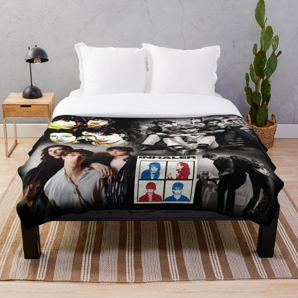 Soft and plush Dublin band-themed blanket featuring the Inhaler band logo