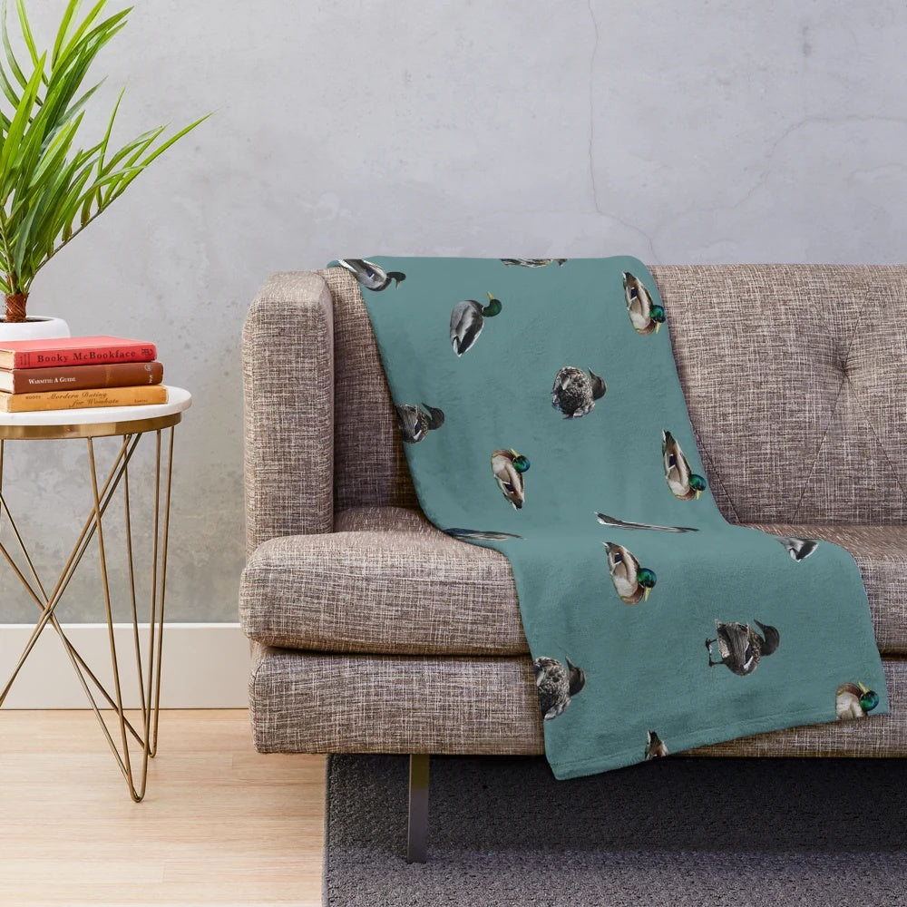 Mallard duck pattern print plush blanket
