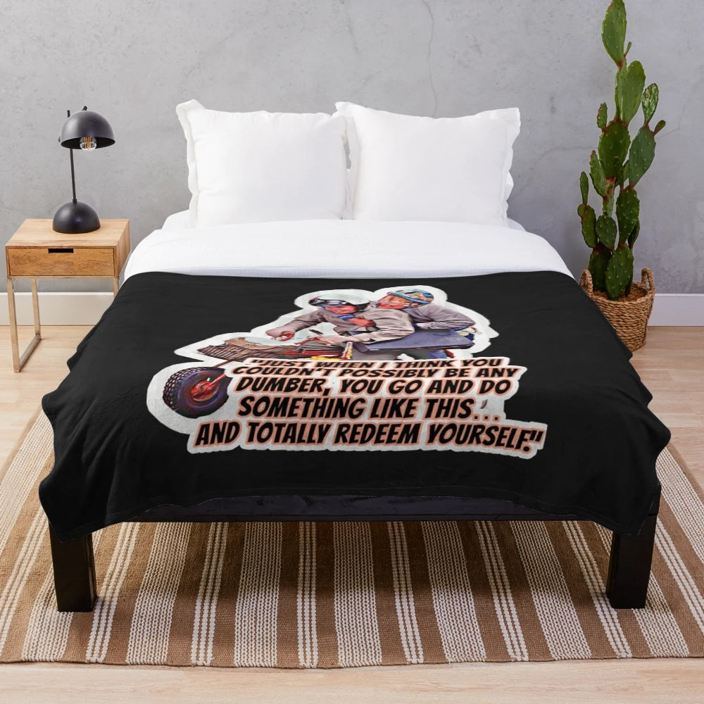 Dumb & Dumber" inspired plush blanket with Jim Carrey and Jeff Daniels characters