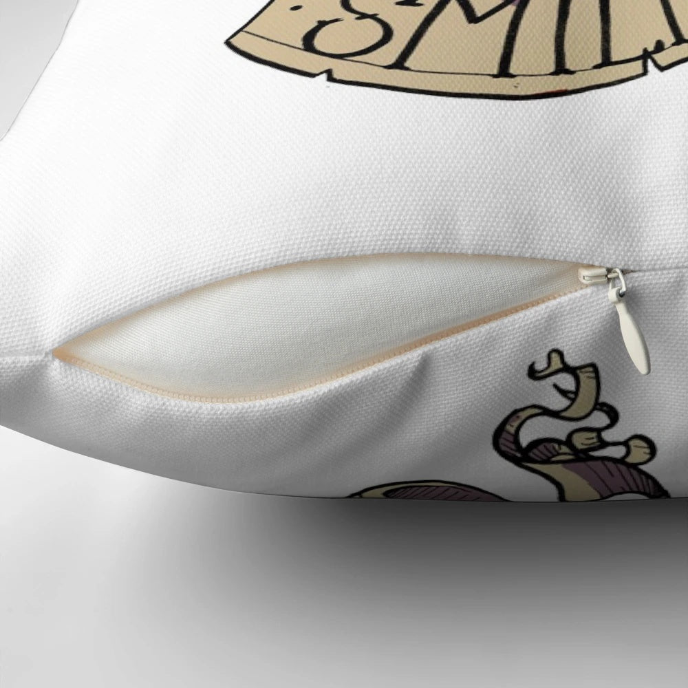 A plush and playful pillow featuring a smiling dungeon master, perfect for dungeons and dragons enthusiasts.