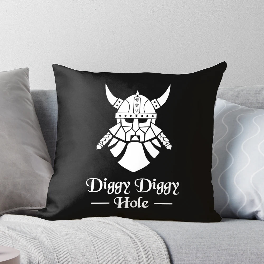 Soft, white pillow with a dwarf miner design, perfect for fantasy and adventure enthusiasts.