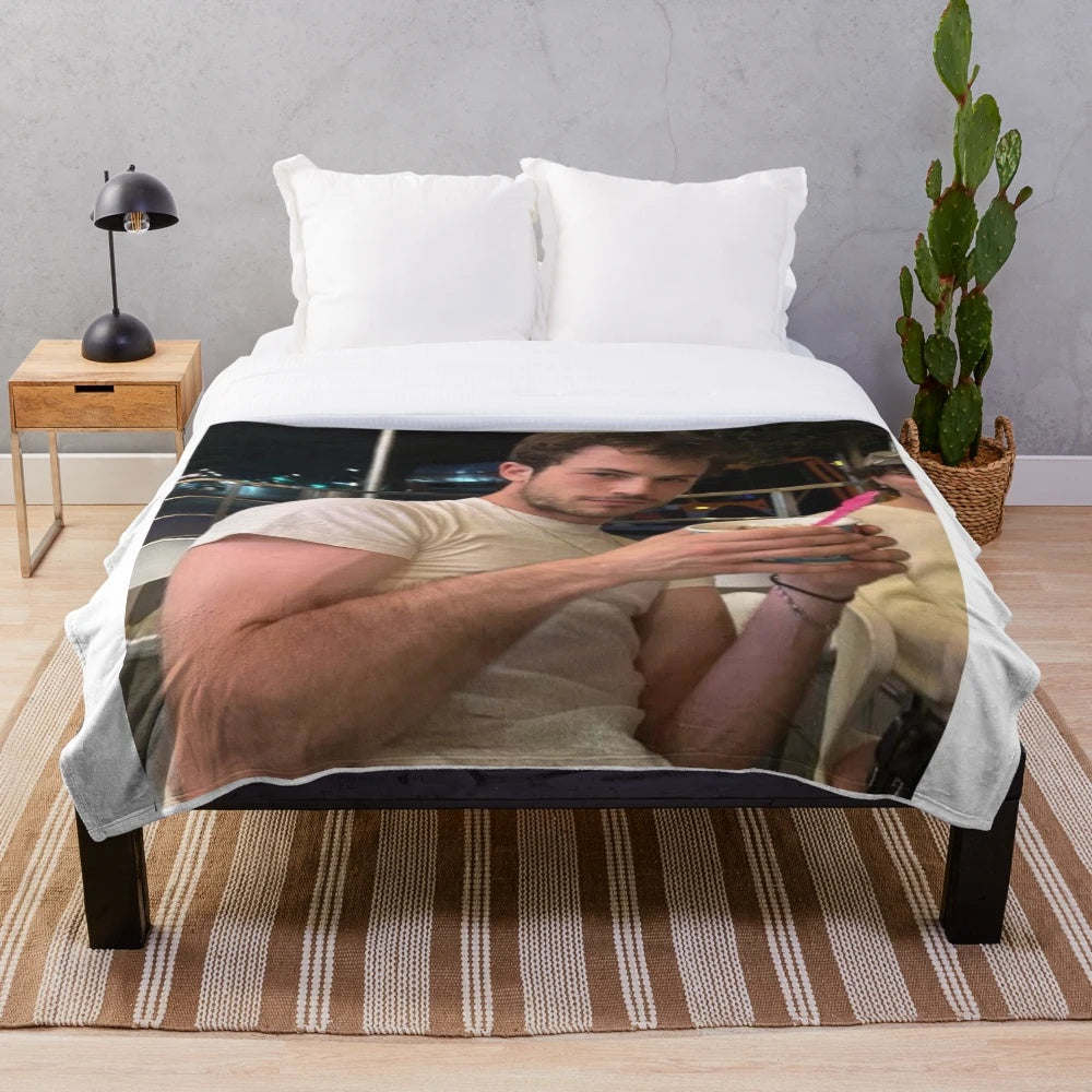Dylan Minnette-inspired plush blanket with strong man design