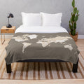 Detailed earth toned world map plush blanket