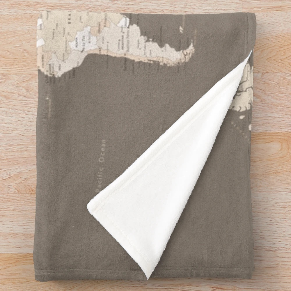 Detailed earth toned world map plush blanket