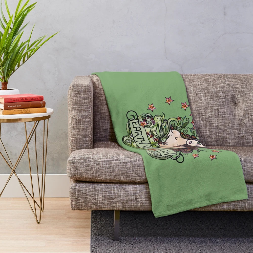 Earth Witch Plush Blanket with Nature and Spiritual Motifs