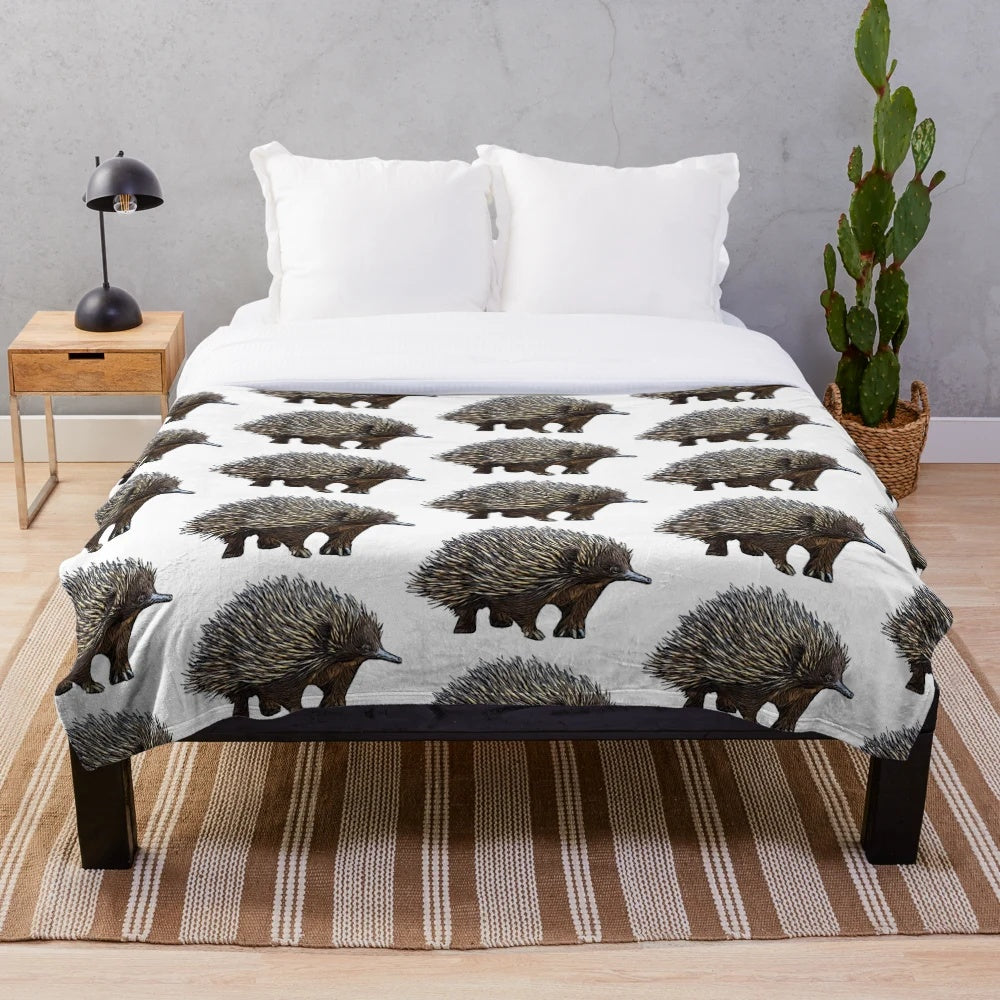 Soft and cuddly echidna plush blanket with detailed spiny design