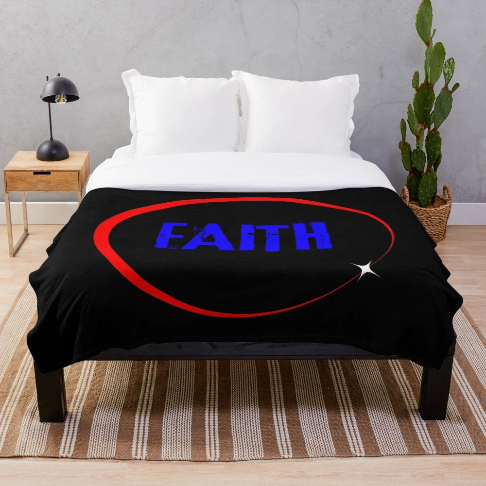 Cozy plush blanket in red and blue with an eclipse design