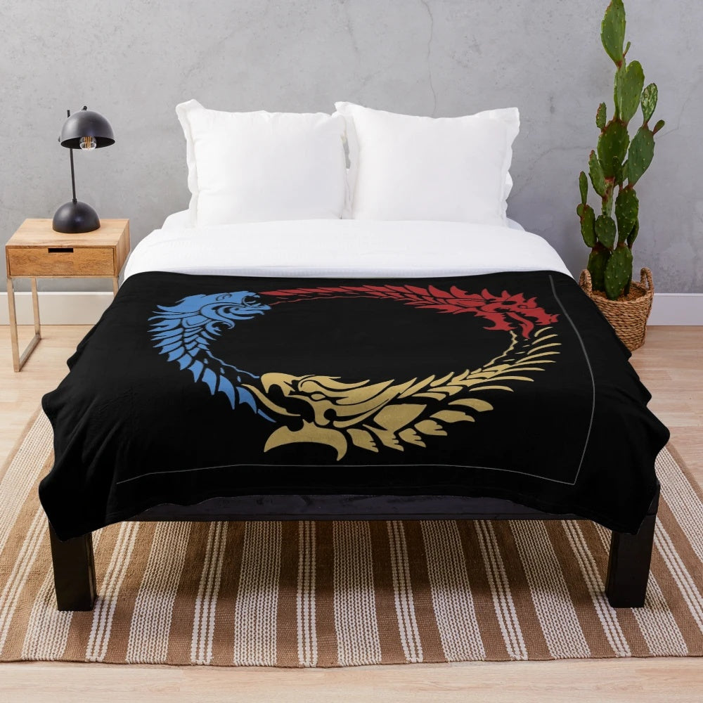 Elder Scrolls inspired plush blanket with fantasy design