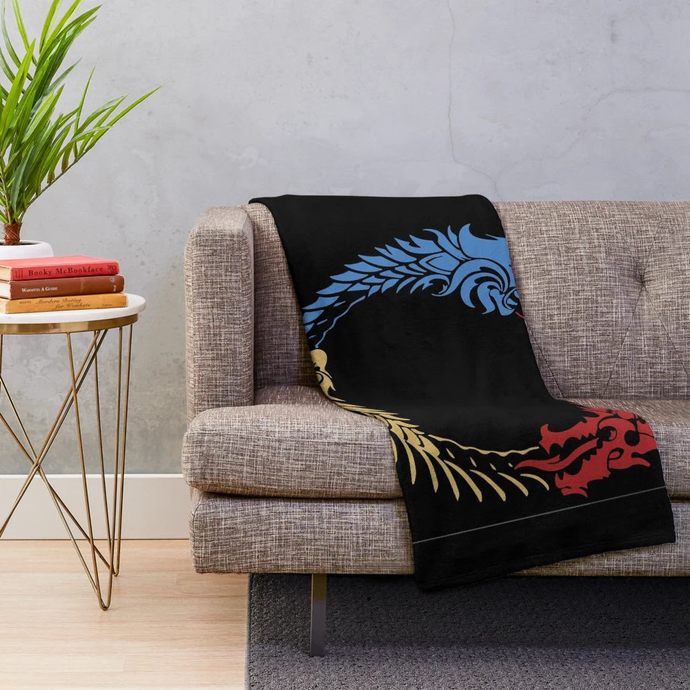 Elder Scrolls inspired plush blanket with fantasy design