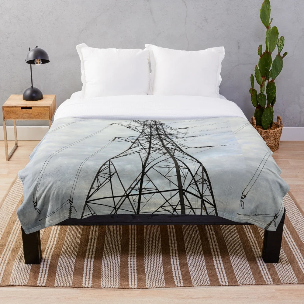 Cozy plush blanket featuring an electricity pylon design