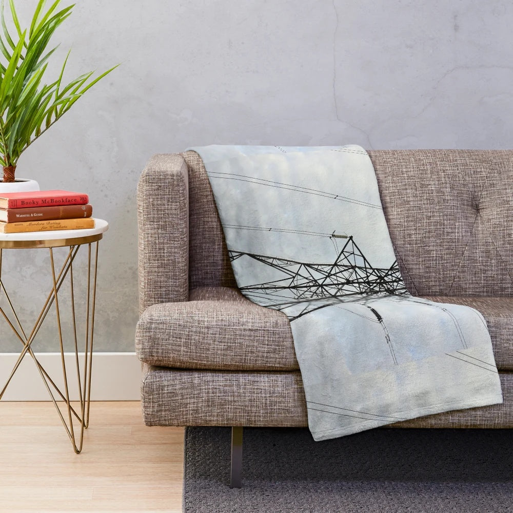Cozy plush blanket featuring an electricity pylon design