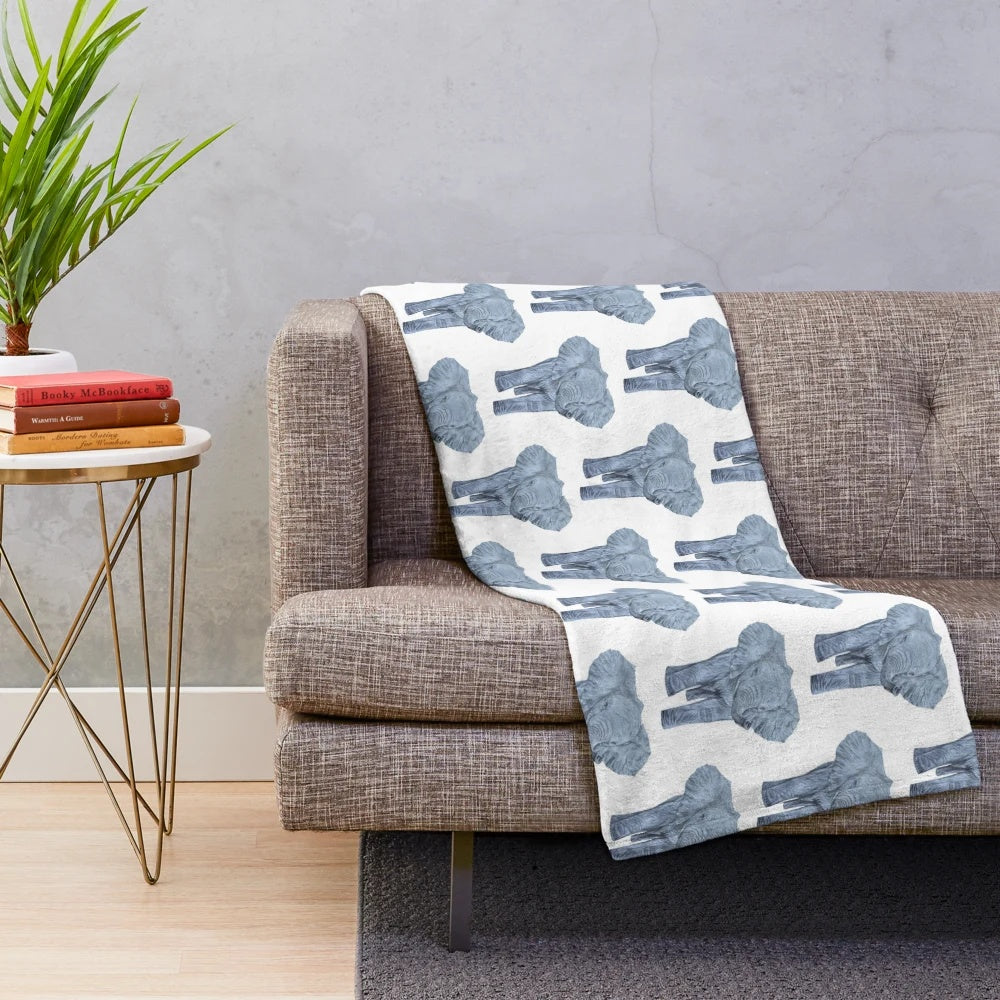 Soft and cuddly plush blanket featuring a detailed graphite drawing of an adorable elephant calf