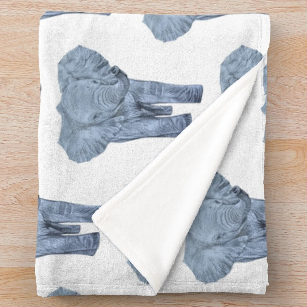 Soft and cuddly plush blanket featuring a detailed graphite drawing of an adorable elephant calf