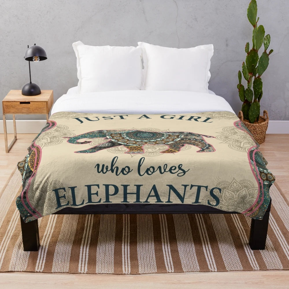Plush blanket with elephant mandala design