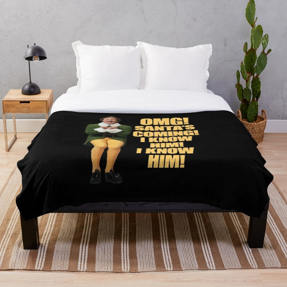 A soft and cozy plush blanket featuring the beloved character Buddy the Elf from the popular Christmas movie Elf.
