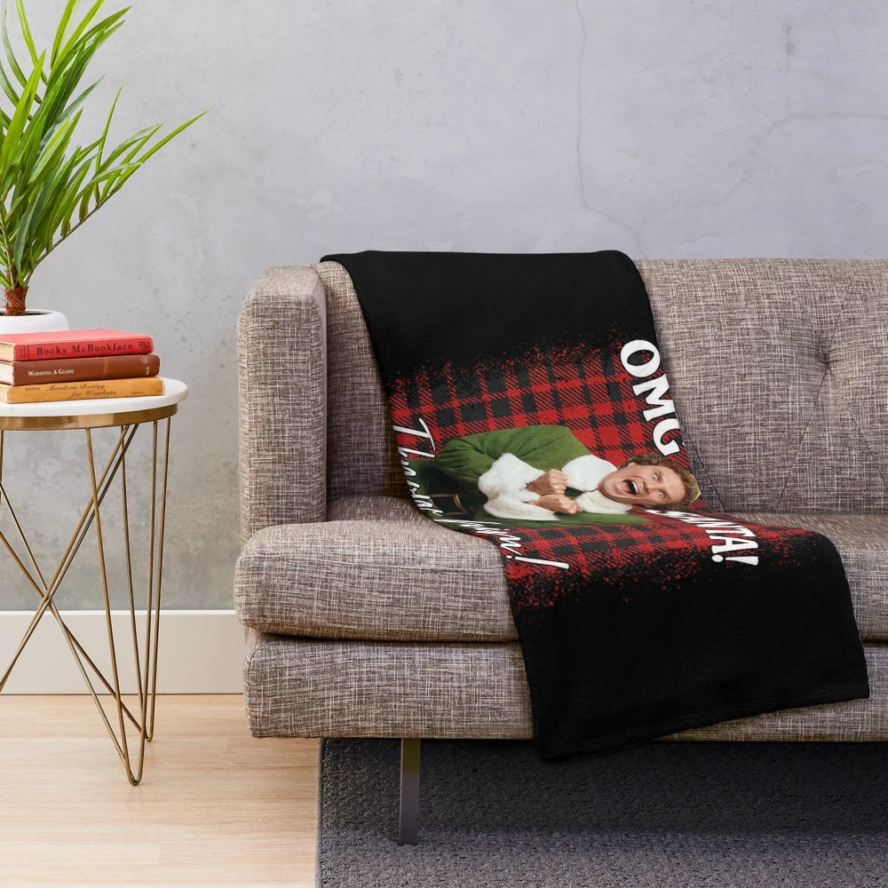 Elf-themed plush blanket with iconic quotes and characters