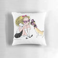 Decorative throw pillow featuring Eloise and her dog Weenie wearing sunglasses