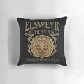 Soft, decorative Elsweyr Traders Guild pillow featuring a vector graphic design for fans of The Elder Scrolls and Skyrim video game series.