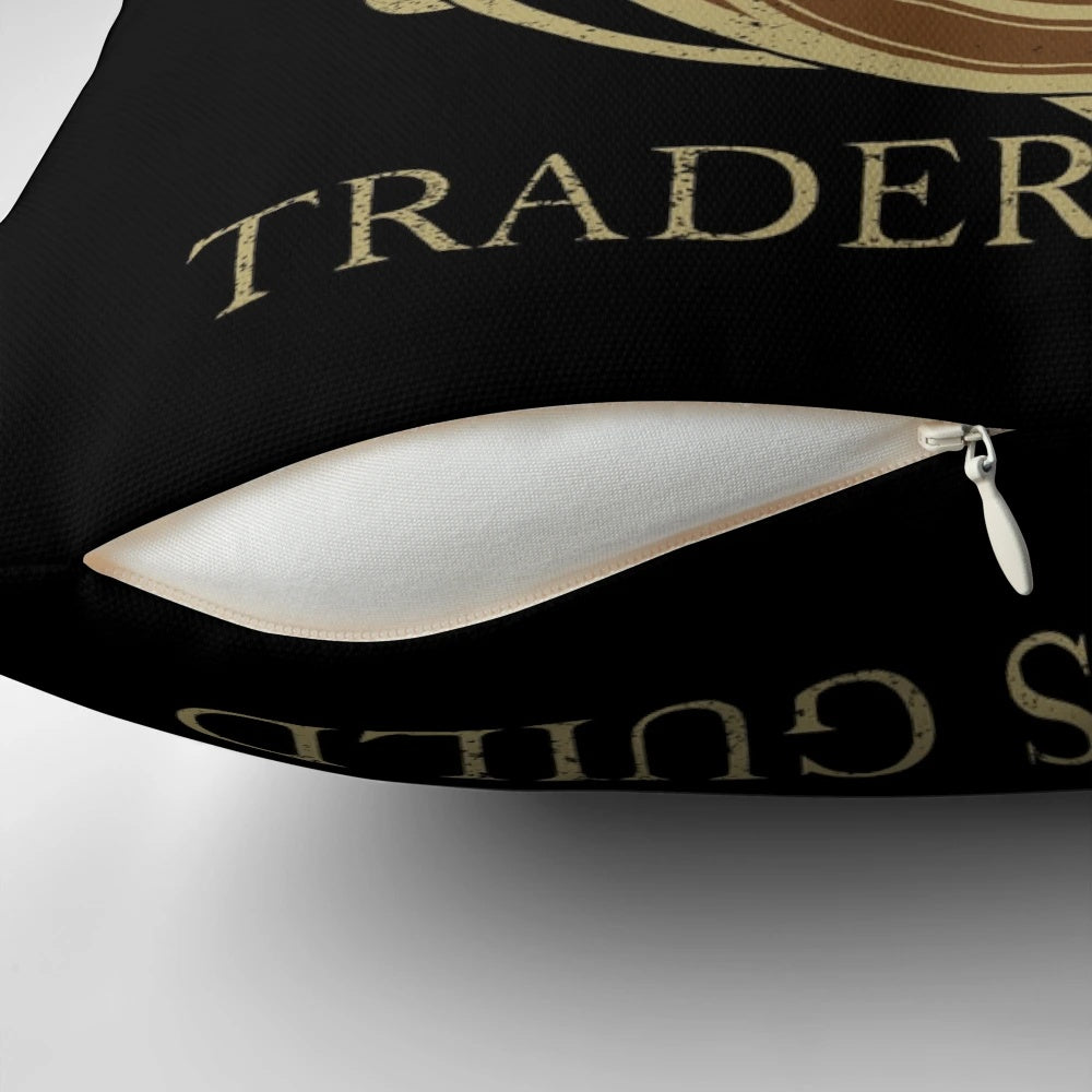 Soft, decorative Elsweyr Traders Guild pillow featuring a vector graphic design for fans of The Elder Scrolls and Skyrim video game series.