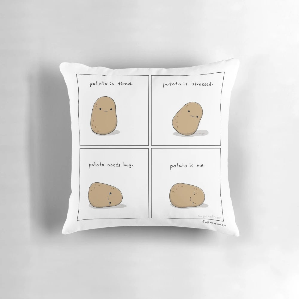 Soft and huggable potato-shaped pillow with an emotional expression