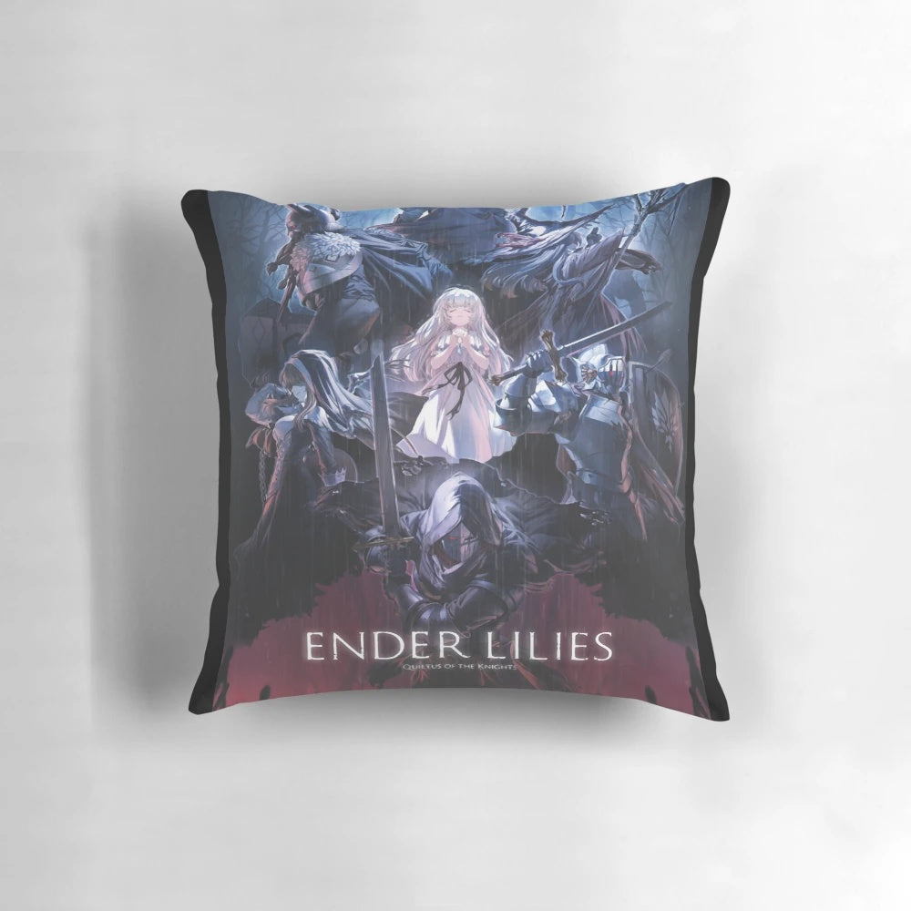 Ender Lilies videogame-inspired decorative pillow with fantasy floral design