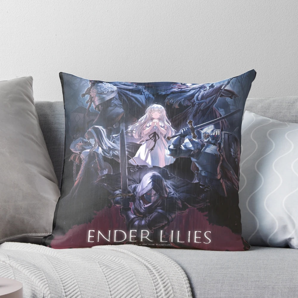 Ender Lilies videogame-inspired decorative pillow with fantasy floral design