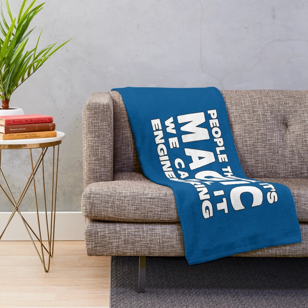 Cozy plush blanket with engineering-themed design