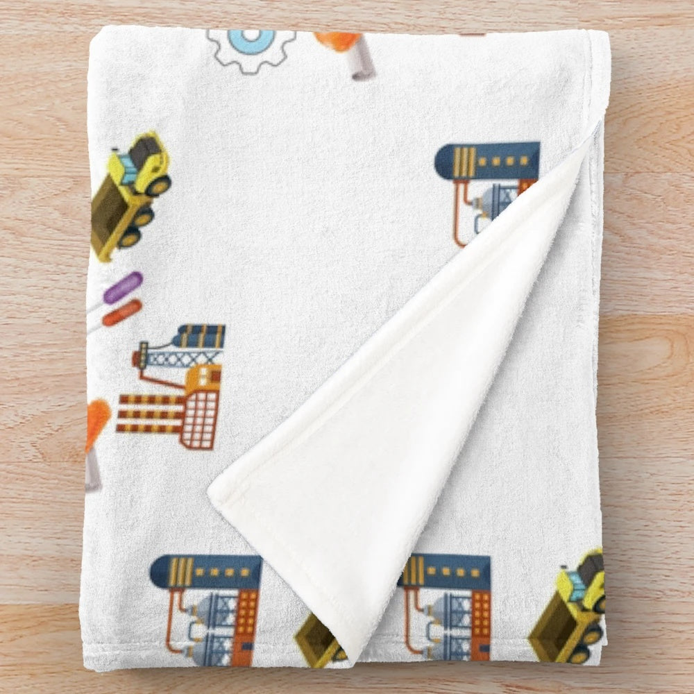 Plush blanket with engineering-themed stickers