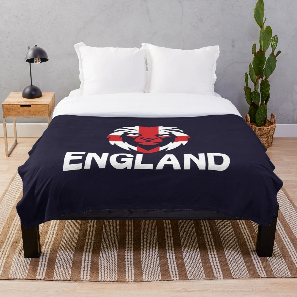 England Rugby Inspired Plush Blanket with Lion Design