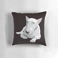 Soft, plush pillow featuring an illustration of an English Bull Terrier dog breed.