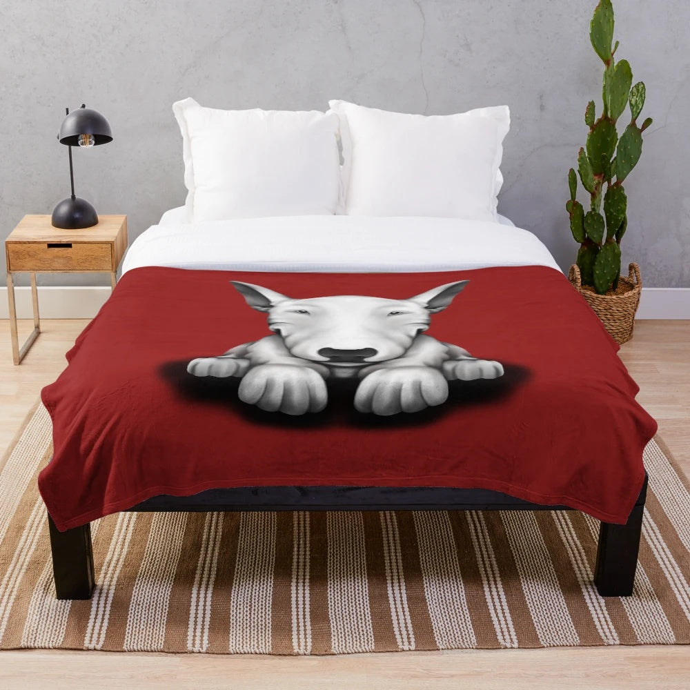 Plush blanket featuring a front sitting English bull terrier