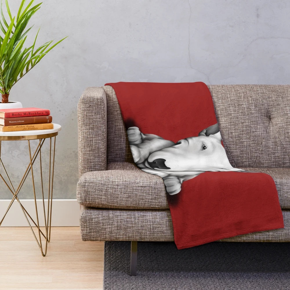 Plush blanket featuring a front sitting English bull terrier